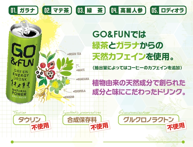 【スタテニ特価（送料無料！）】GO&FUN GREEN ENERGY DRINK 250ml缶　30本セット（1ケース）