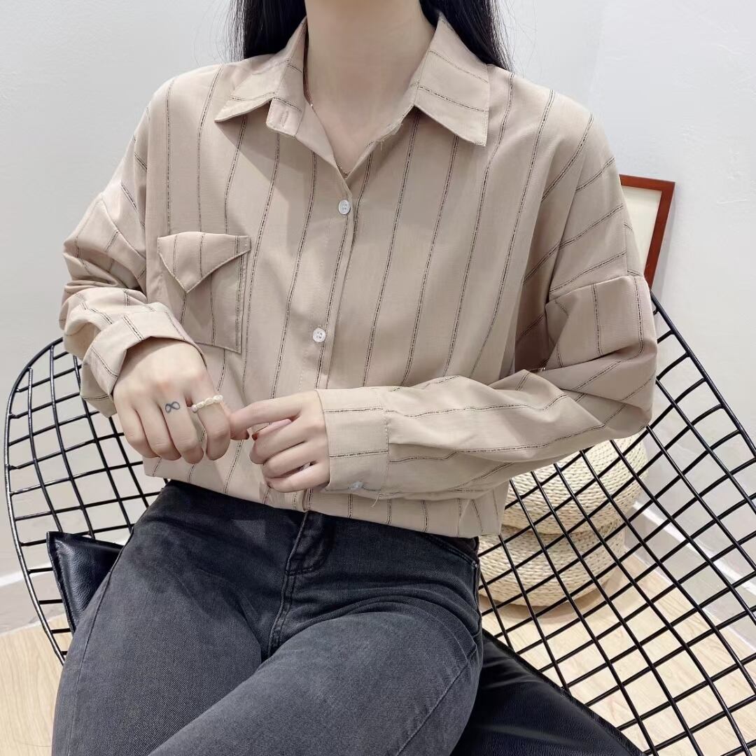 胸ポケット付き　ストライプブラウス　　AJ3346-3711