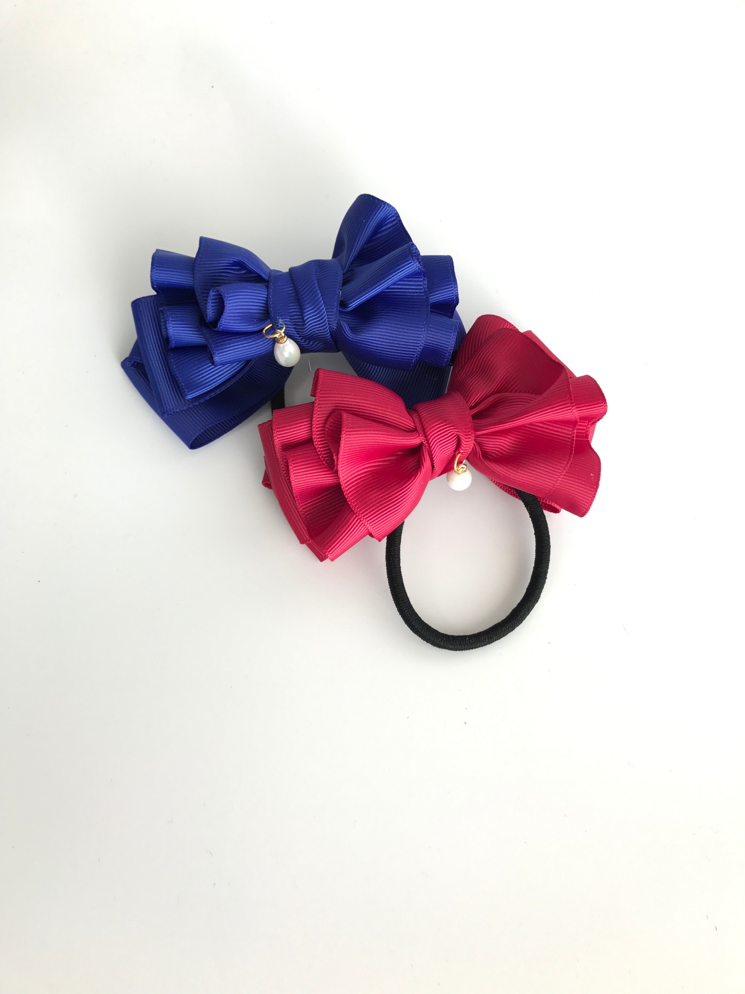 レッド&ブルー リボンのヘアゴム | dressage ribbon