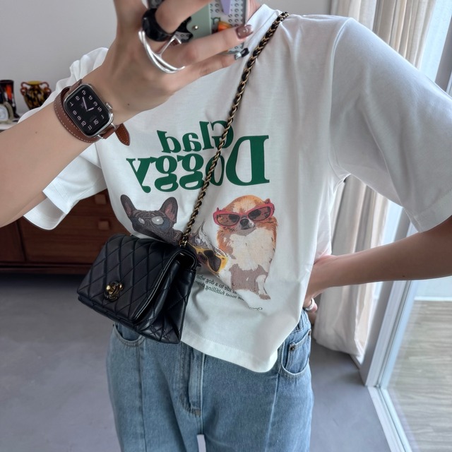 ドッグプリントコンパクト tee/オフホワイト