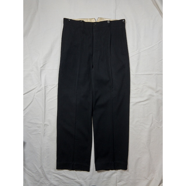 【1940-50s】"French Vintage" Black Wool Dress Trousers with Cinch Back