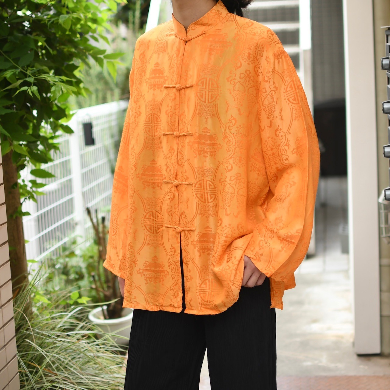 silk×rayon pattern china shirt