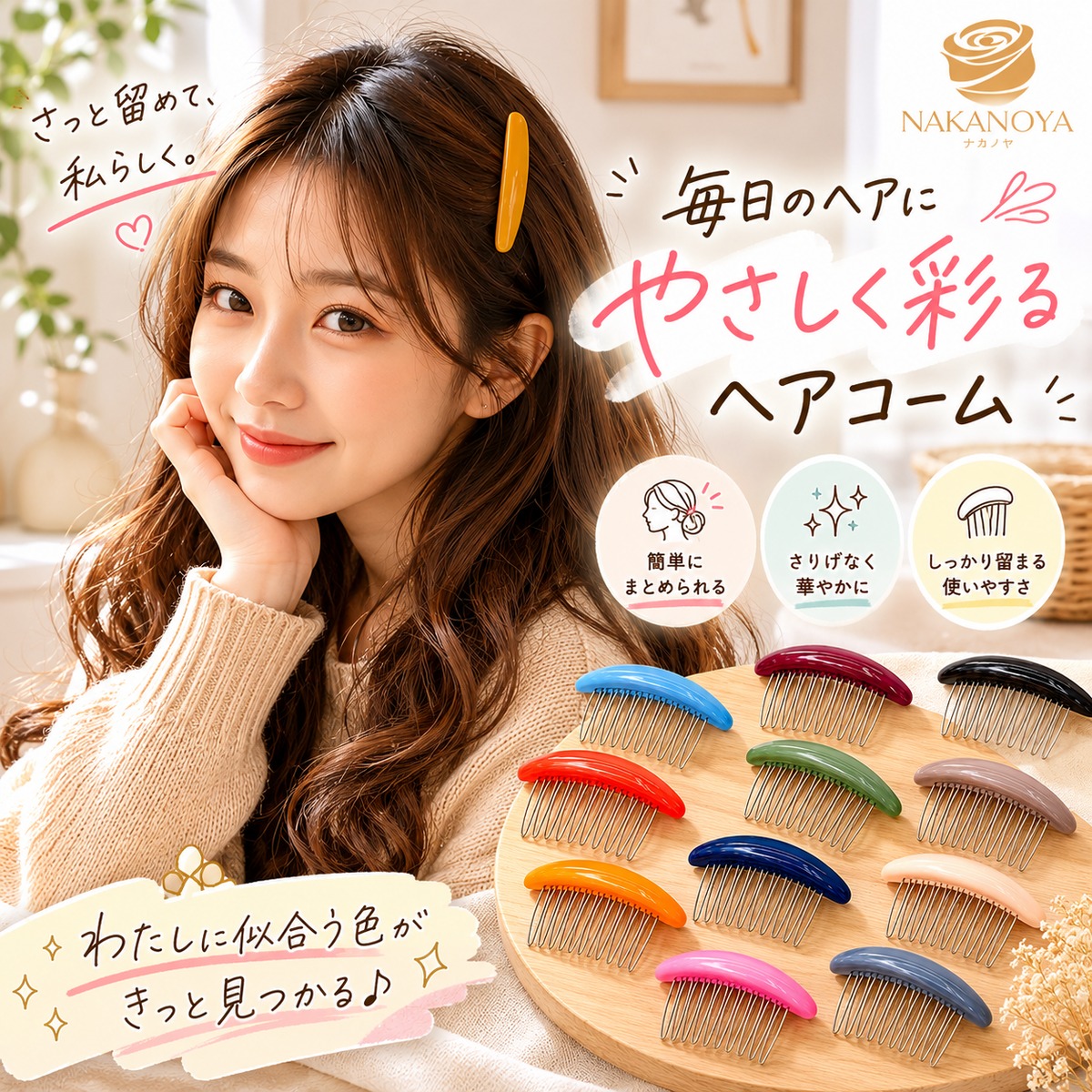 ナカノヤ] NAKANOYA ヘアコーム 1個 くし 櫛 サイドコーム ワイヤー