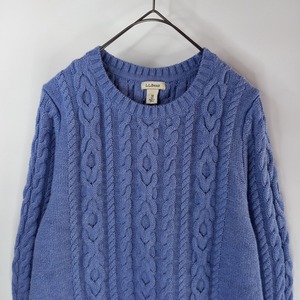 エルエルビーン　クルーネック　コットンセーター　ケーブル編み　アランニット　M