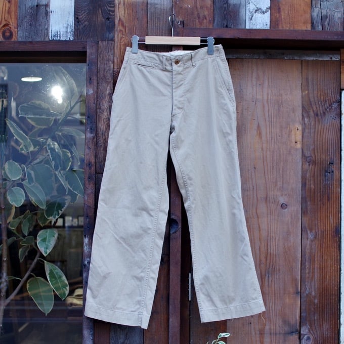 1940s US ARMY Cotton Khaki Trousers / 45カーキ 米軍 ボタンフライ