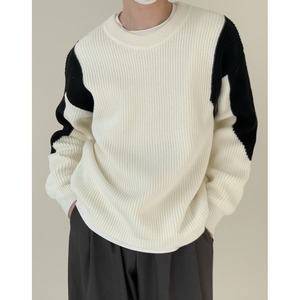 bicolor knit sweater crew neck drop shoulder mr0147