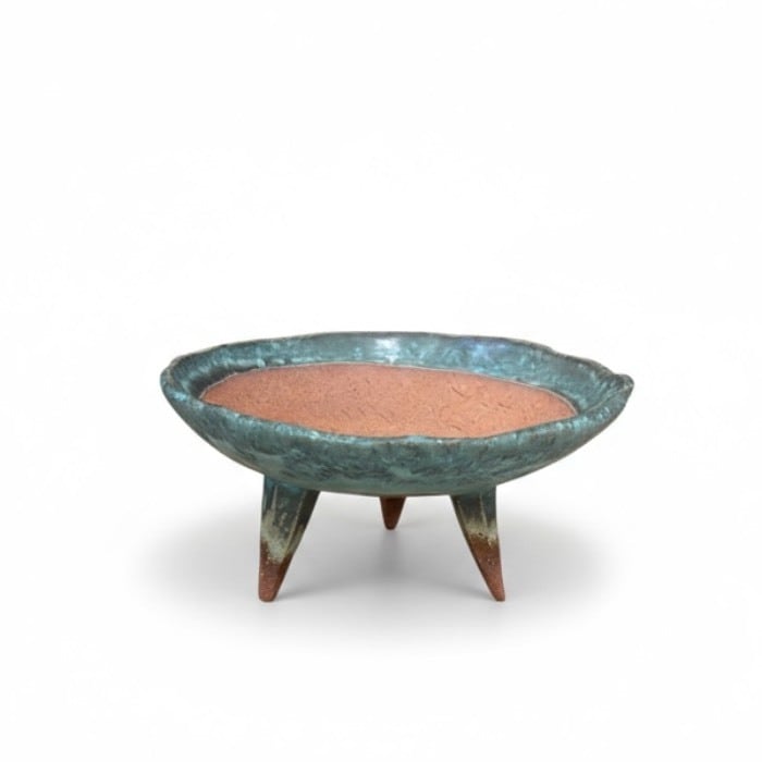 信楽焼 4.5号 青竹釉高足付浅鉢 盆栽 盆栽鉢 盆栽 苔 皿型 古典 国産