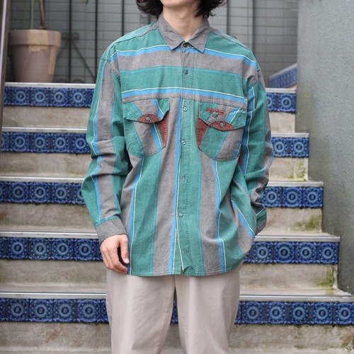 EU VINTAGE MARTINI DRY DESIGN POCKET SHIRT MADE IN ITALY/ヨーロッパ古着デザインポケットシャツ