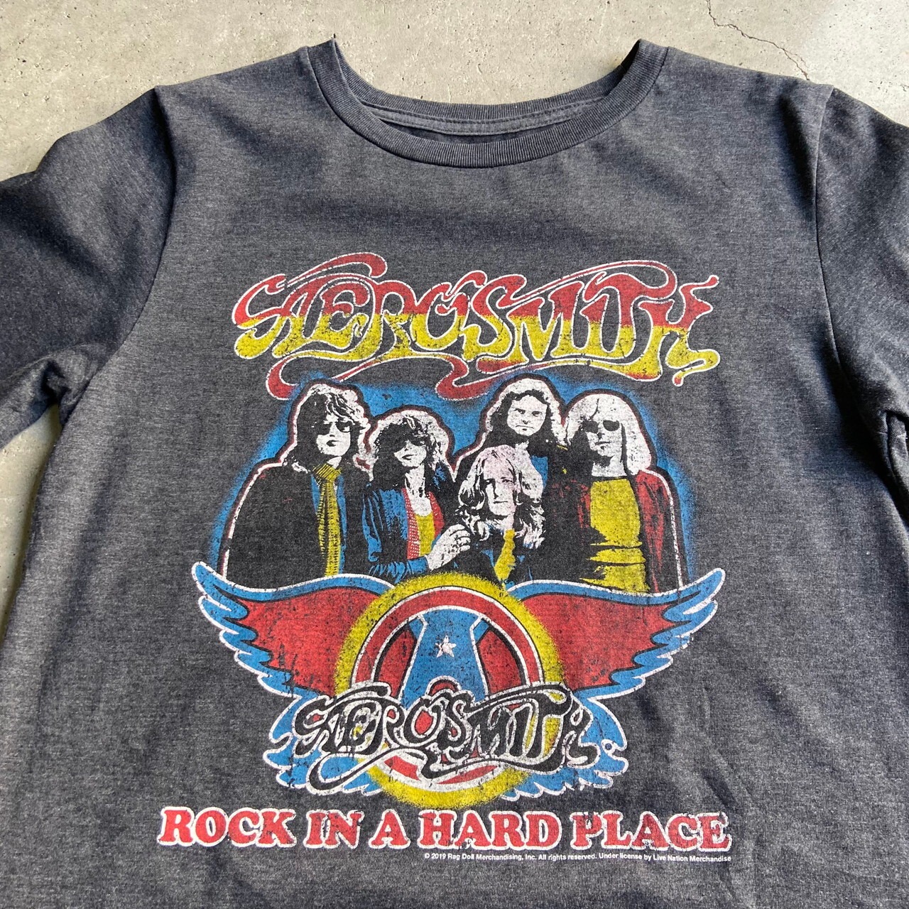AEROSMITH エアロスミス バンドTシャツ メンズS 古着 バンT グレー【T 
