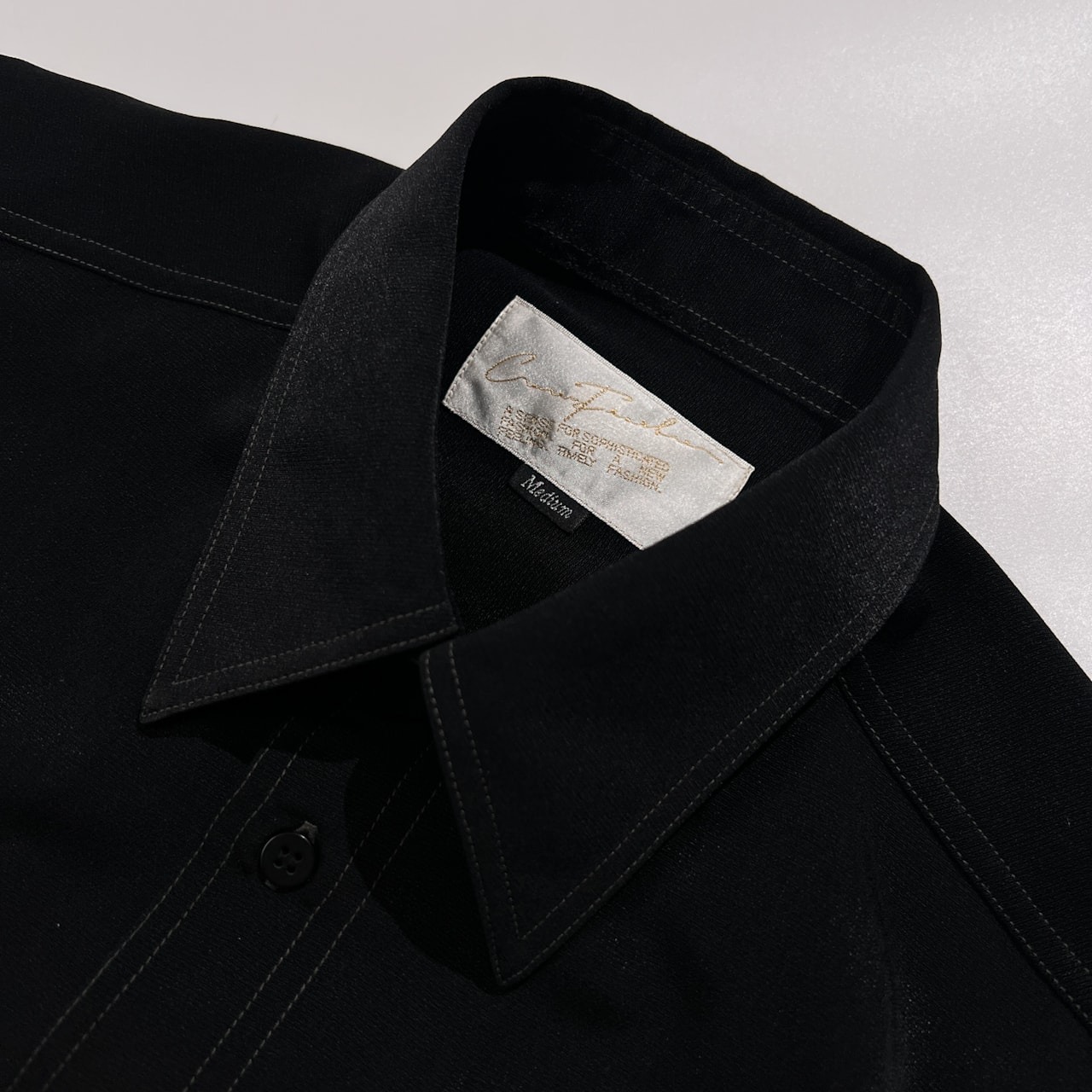 Design shirt ゴルフ ホールインワン キャラ刺繍 長袖シャツ サイズ M /メンズ ブラック 日本製 紳士 レトロ オールド ビンテージ