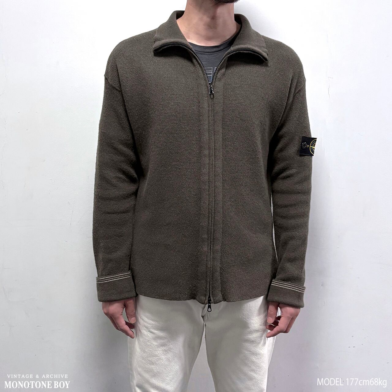 STONE ISLAND 2005AW WOOL NYLON ZIP-UP DRIVER'S KNIT SWEATER