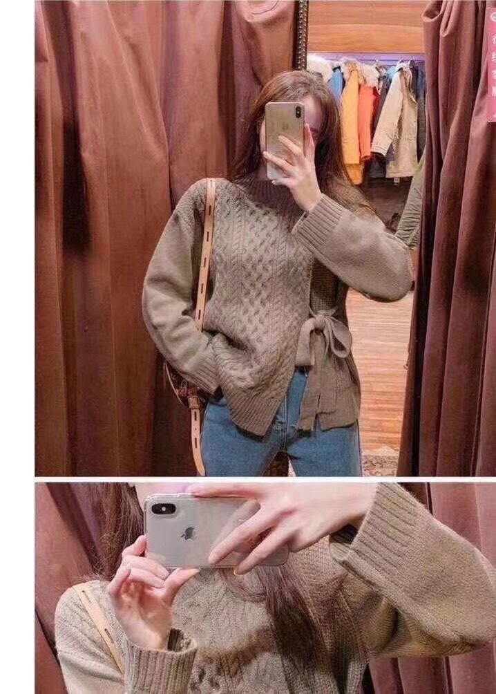 サイドリボンケーブル編みニット