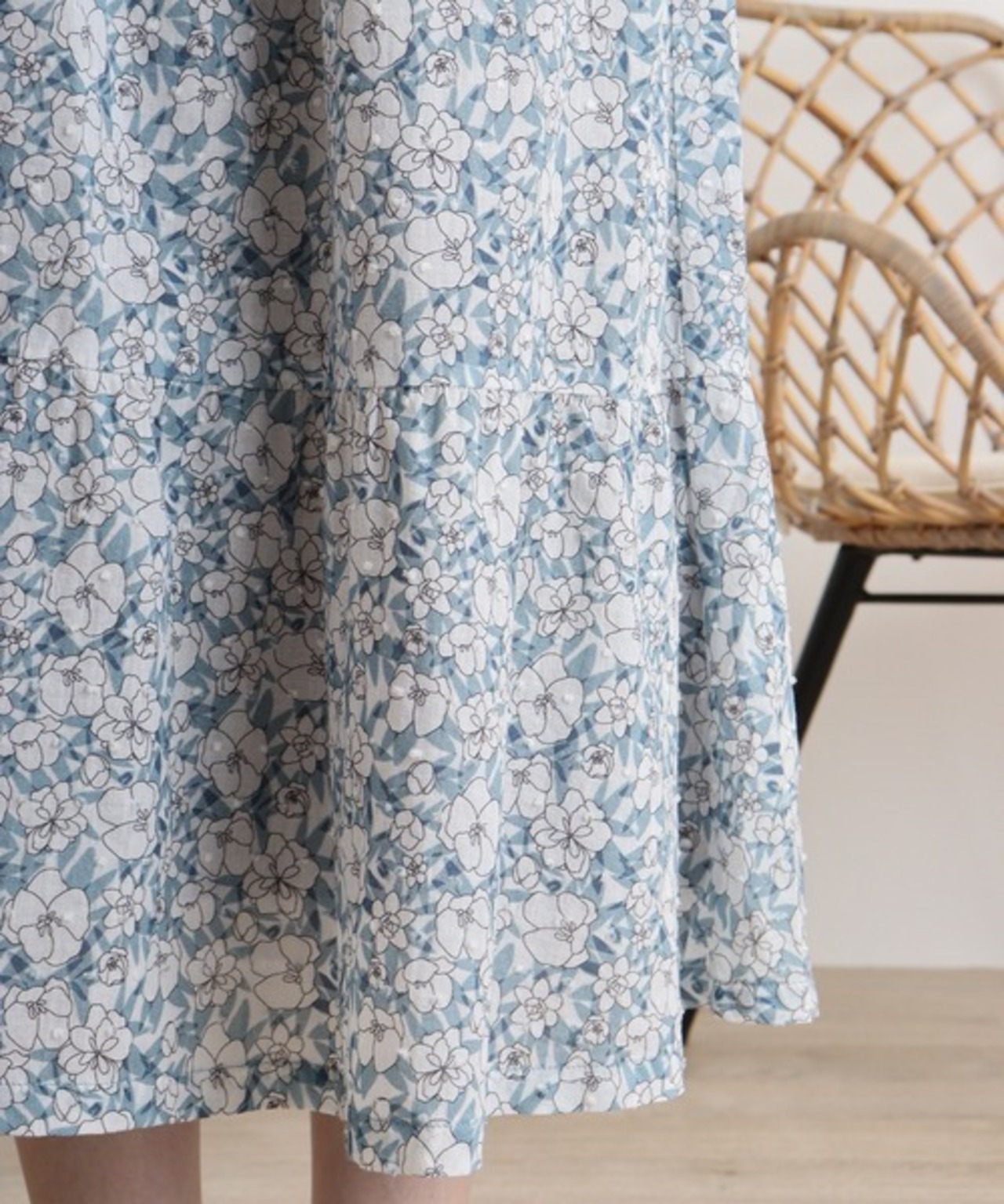 【Emago.】 スカート フラワー 総柄プリント 9分丈