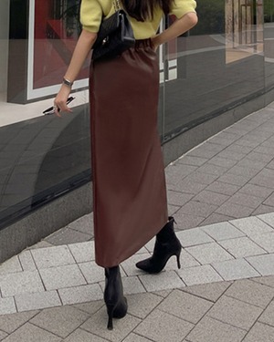 スリット ハイウエスト エコレザースカート2color A0853