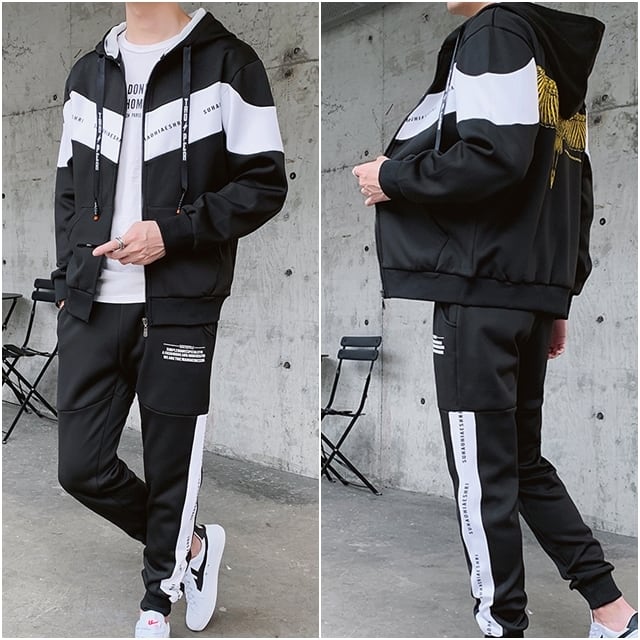 【予約販売】メンズ セットアップ 上下 フード付き ジャージ ブラック グレー ホワイト 長袖 防寒 ジム スポーツウエア カジュアル 秋冬 大きいサイズ M/L/XL/2XL/3XL