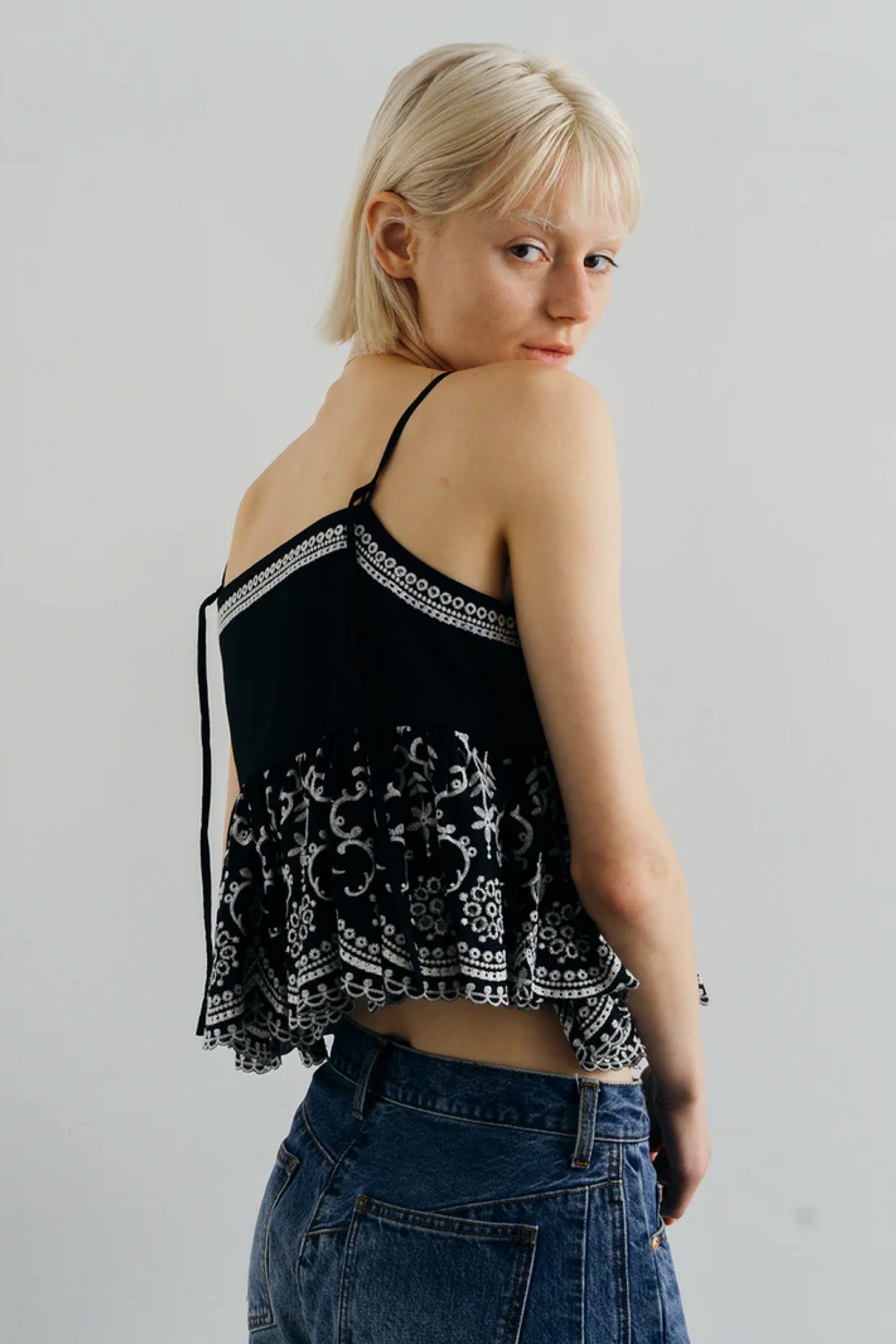 トップス CREDONA LACE PATCHWORK TOPS CREDONA LACE PATCHWORK TOPS レースパッチワークトップス Black