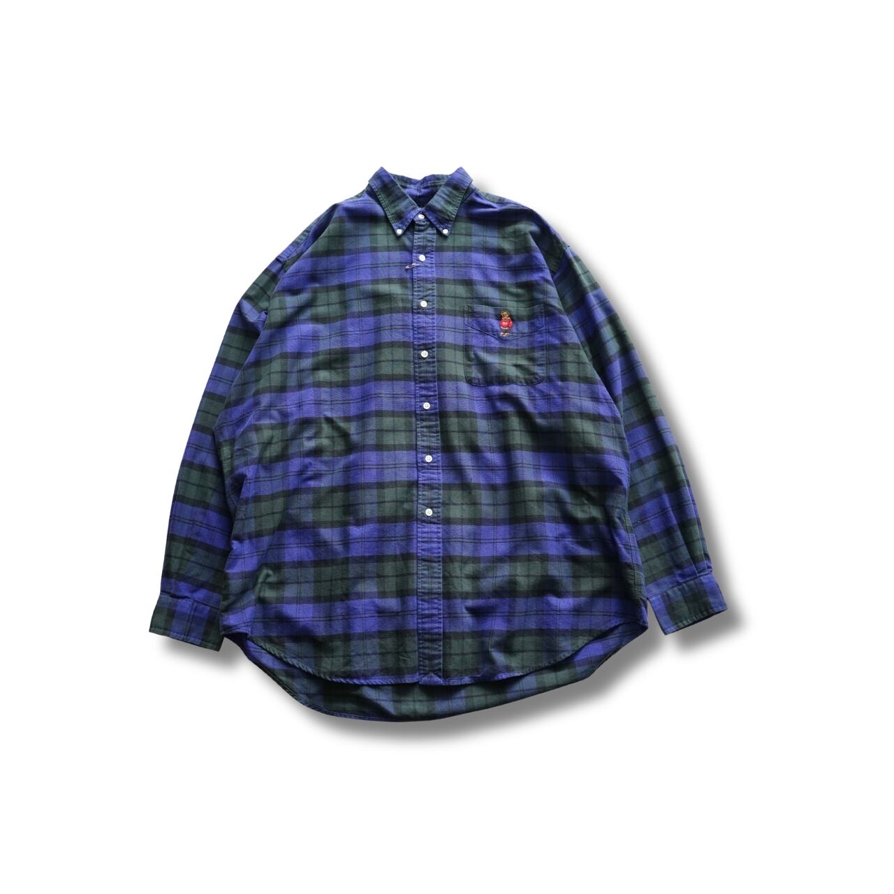 Ralph Lauren ラルフローレン ポロベア ブラックウォッチ チェック ボタンダウンシャツ(表記XL・実寸XL相当)|NA960