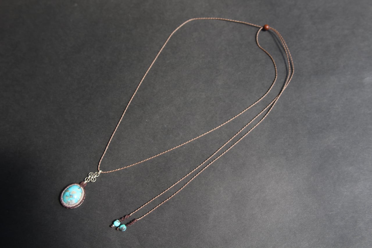 Turquoise silver925 wirework micro macrame pendant