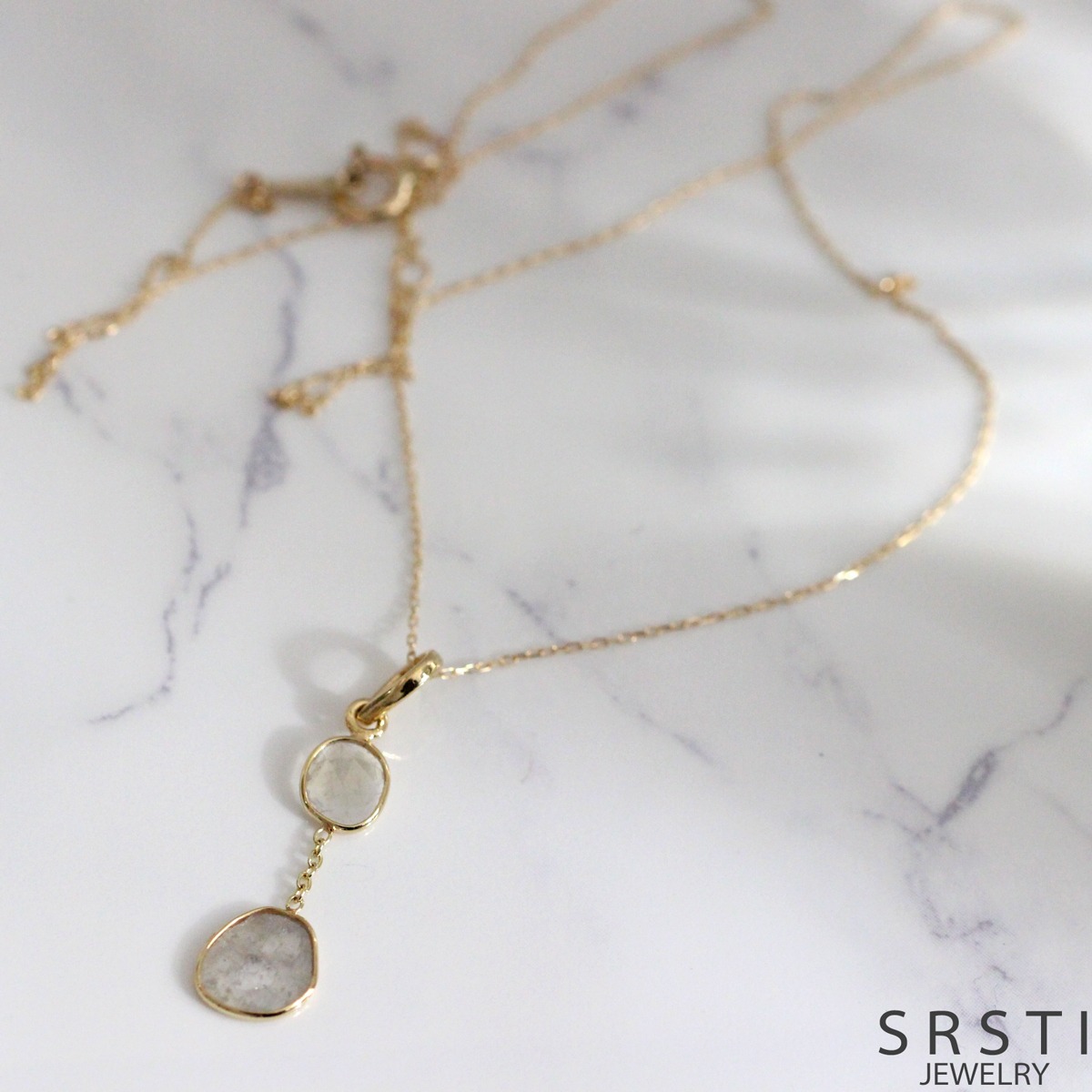 Diamond Polki Twin K14 Gold Charm Neckrace | SRSTI JEWELRY