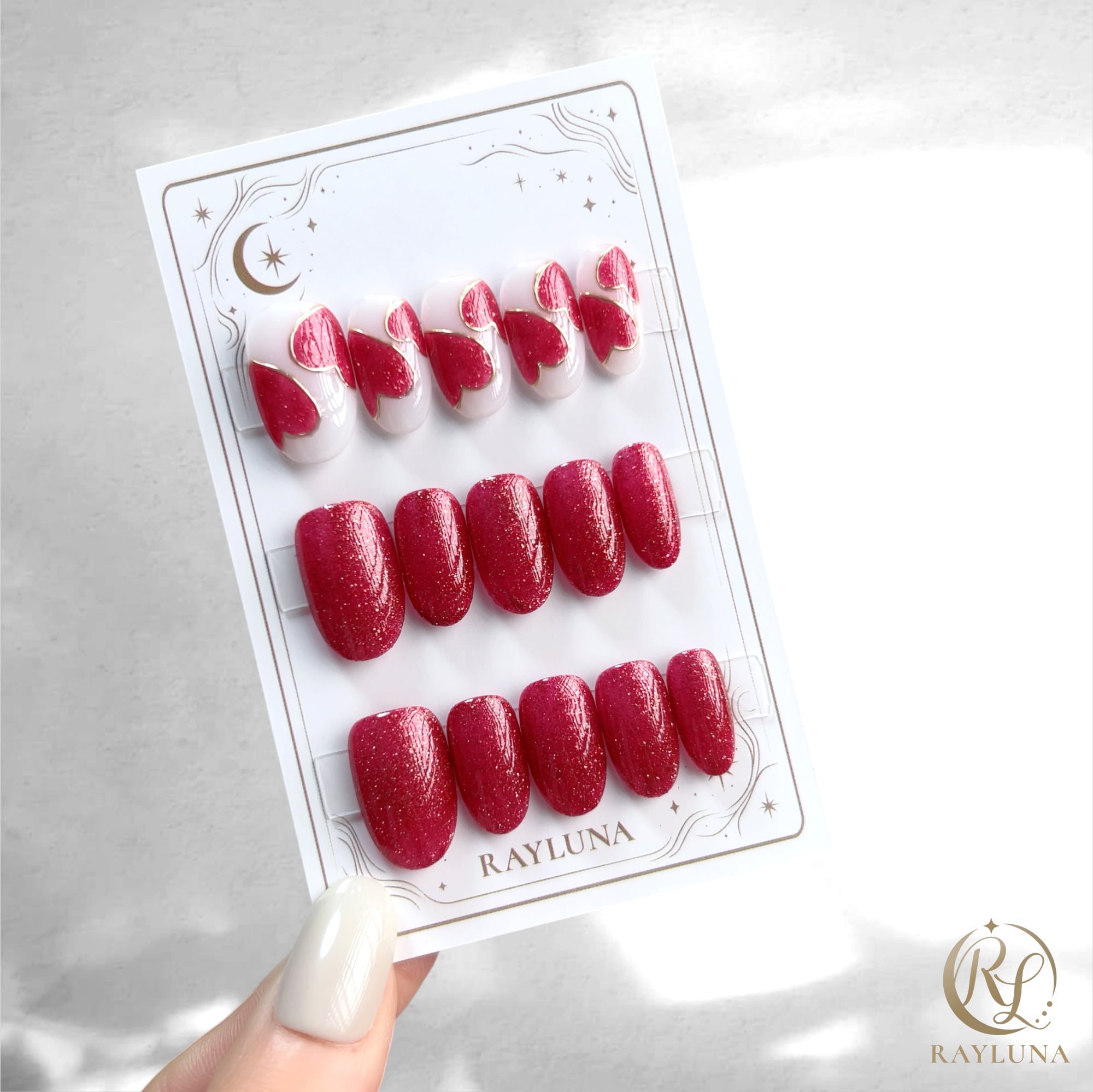 【#1075】レイルナオリジナル 15枚入り/繰返し使える【プレミアム】ネイルチップ/ミディアム オーバル