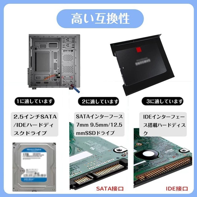 2.5HDD/SSD3.5用サイズ変換ブラケット 金属製SSD 変換ブラケット SSD/HDD 取り付けブラケット SSD ホルダー ssd マウンタPC用 8個ネジ付き（2セット）