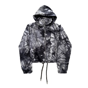 marble pattern chin-stock ring zip hoodie