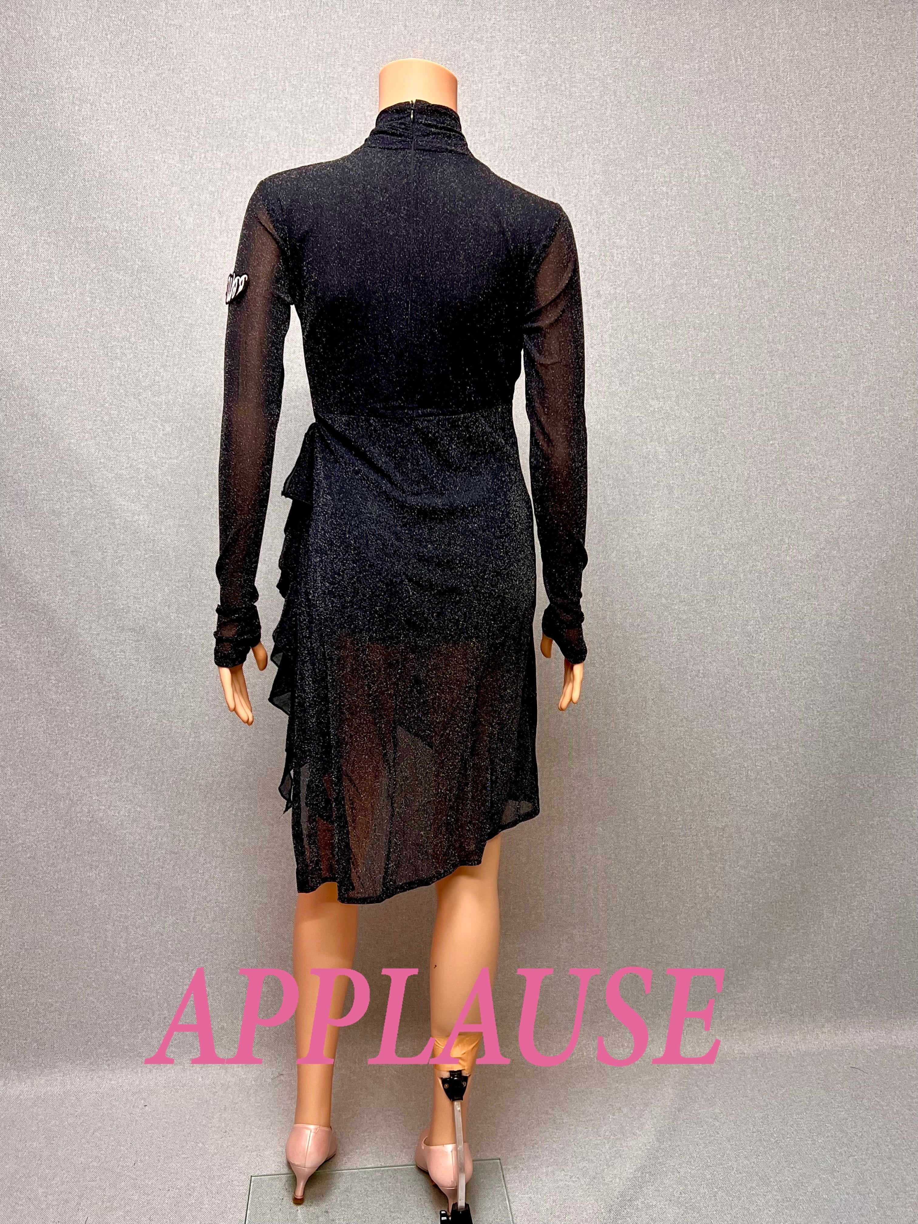 【新着】社交ダンス ドレス　ラテンドレス　LA-26-5　 ブラックラメストレッチメッシュワンピース　M  デモ・競技用ドレス　発表会衣装　パーティドレス　ワンピース　舞台衣装