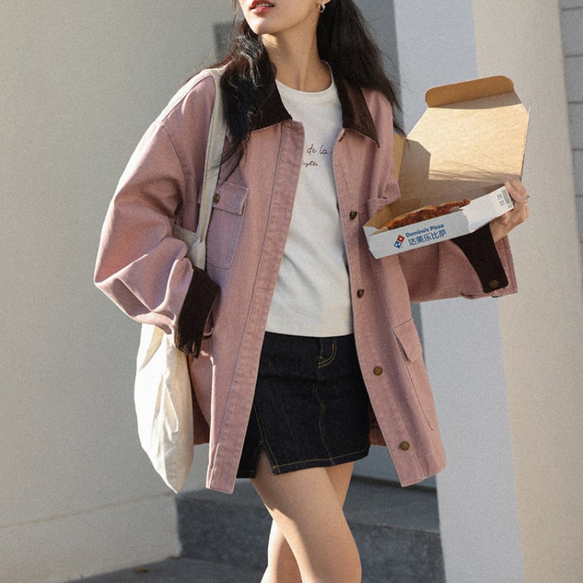 contrast corduroy jacket　J00479