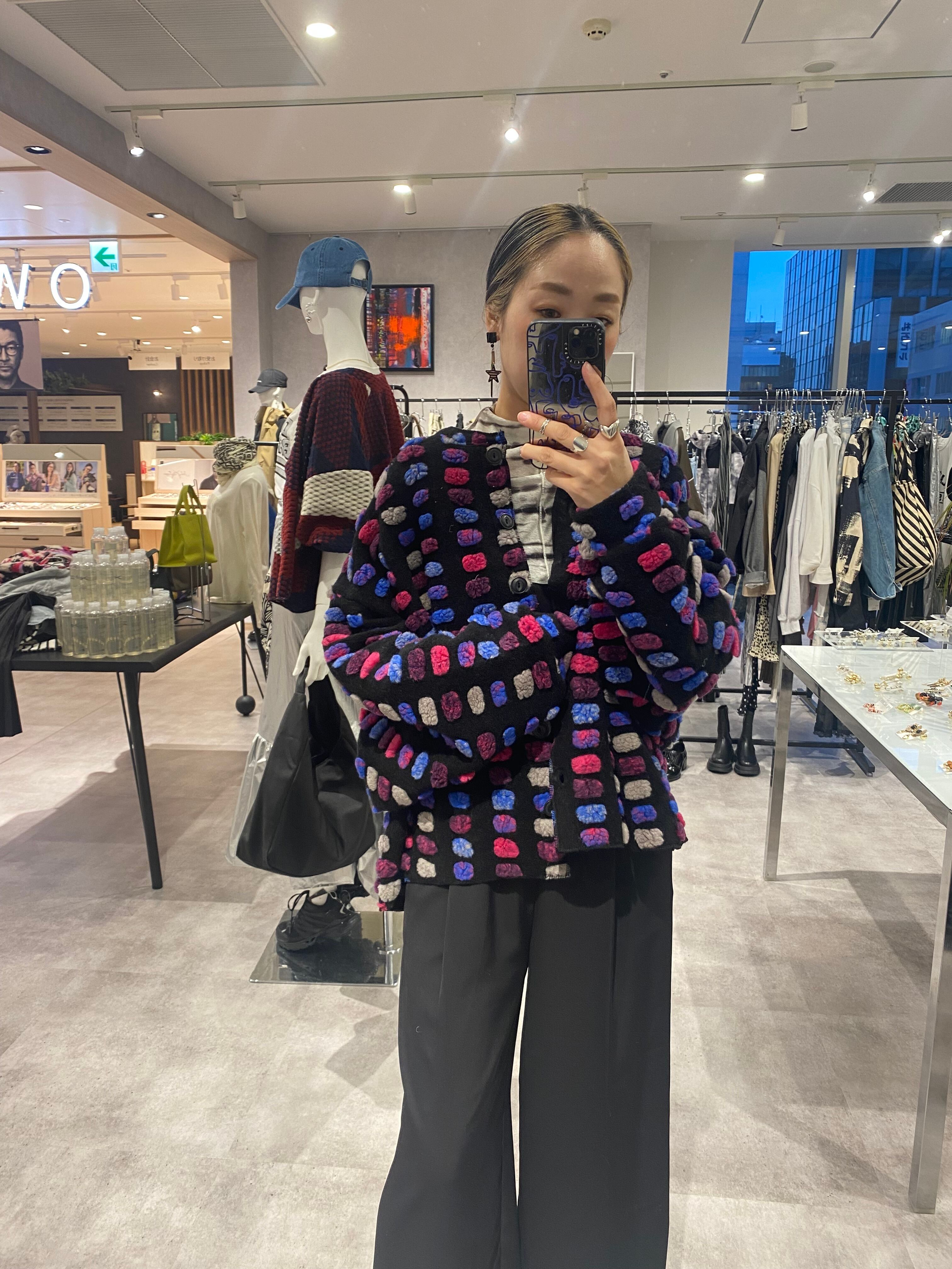 dot multicolored trimming cardigan