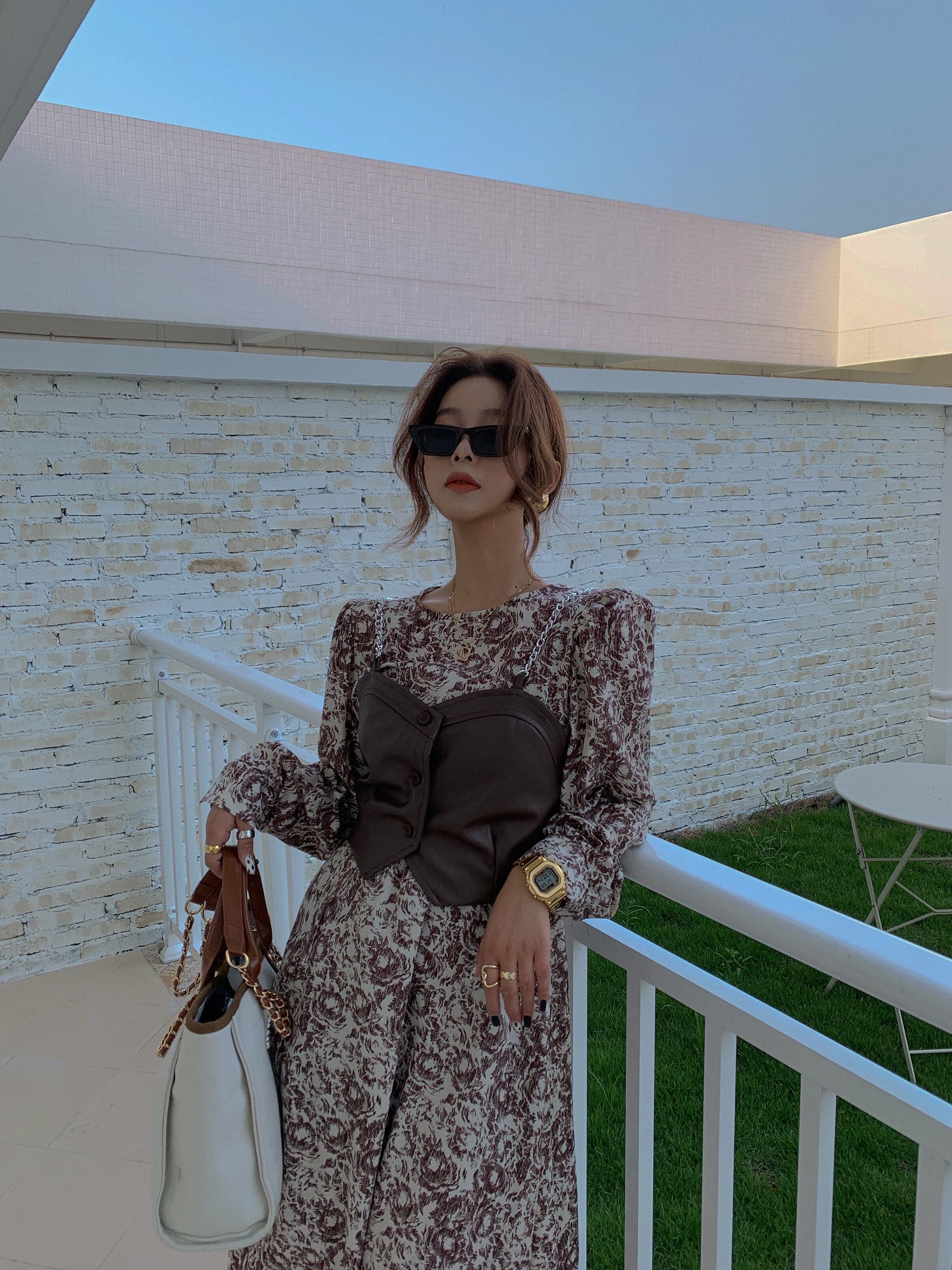 フレンチレトロニッチフローラル長袖ワンピースレディース秋ミドル丈スカート2020新気質スリムスカート ブラックストロベリース5371485311