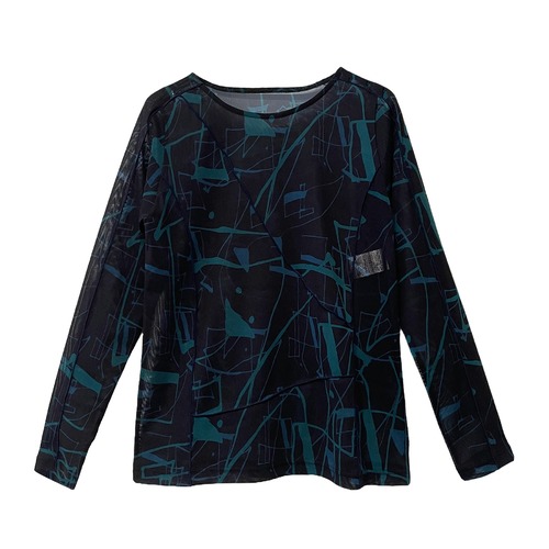 ペインティングプリント　サモーラチュールクルーネックインナー【254-3211】Tulle crew neck printed innerwear