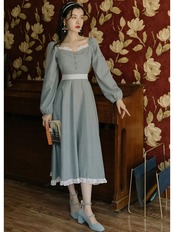 【0092】Blue Vintage Elegant Midi Long Sleeve Dress