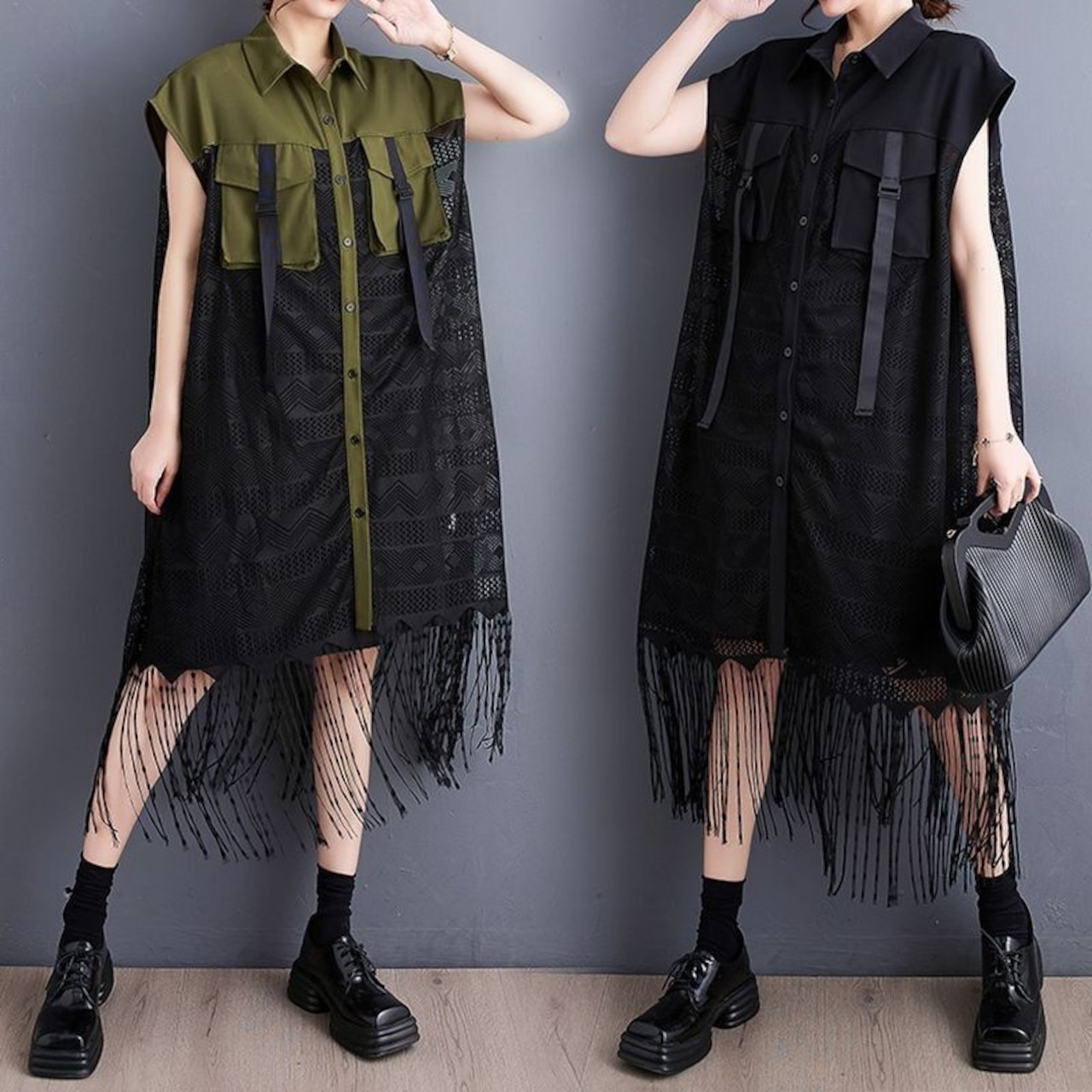 フリンジヘム シアー ロングベスト 30227