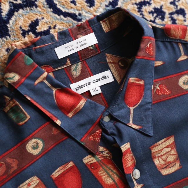 " pierre cardin " dark cocktail pattern h/s rayon shirt