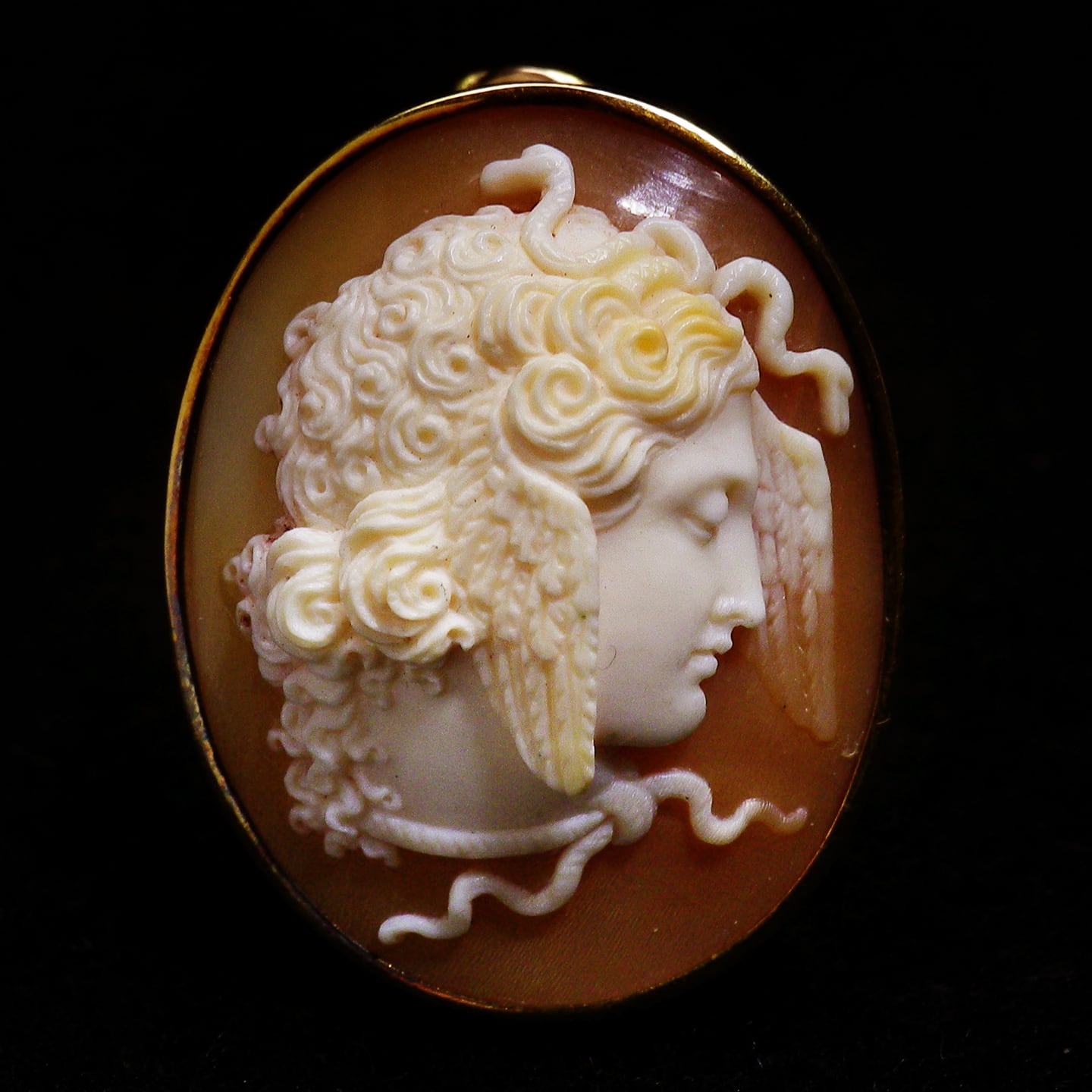 アンティーク(推定1900年前後) 絶品ミニカメオブローチ ”メデューサ”