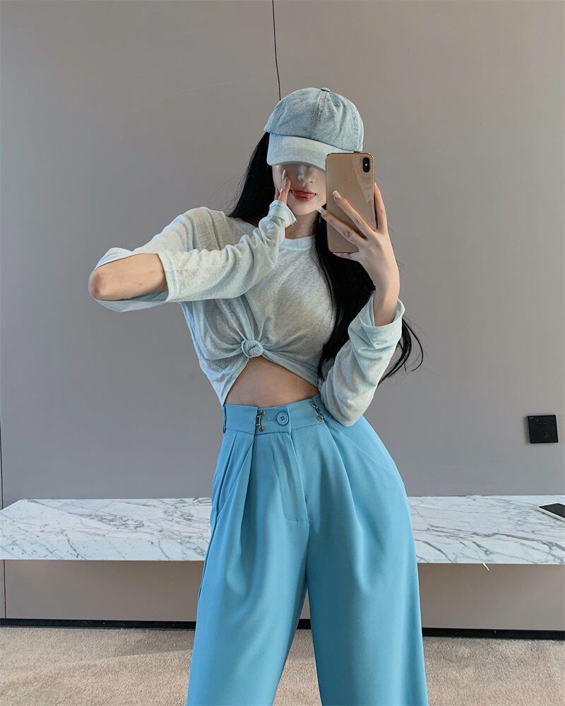 パンツ ハイウェストウェストスリムルーズショーツ サマー薄手ブルーカジュアル レッド 夏物 ブルマー ブラックストロベリース11958814133