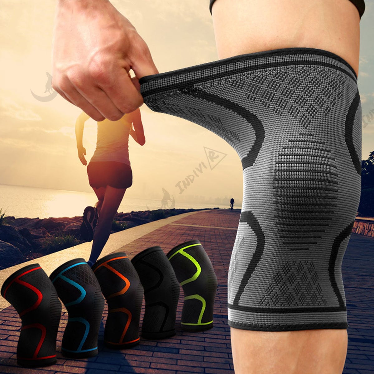 膝 サポーター グレー S 立体編み 保護 薄手 伸縮 2枚セット