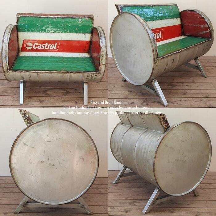 ドラム缶をリメイクしたベンチ 2P S Castrol カストロール 2人掛け 1.5