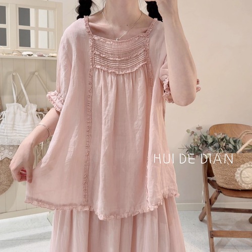 2色／フロントピンタックブラウス ・8012