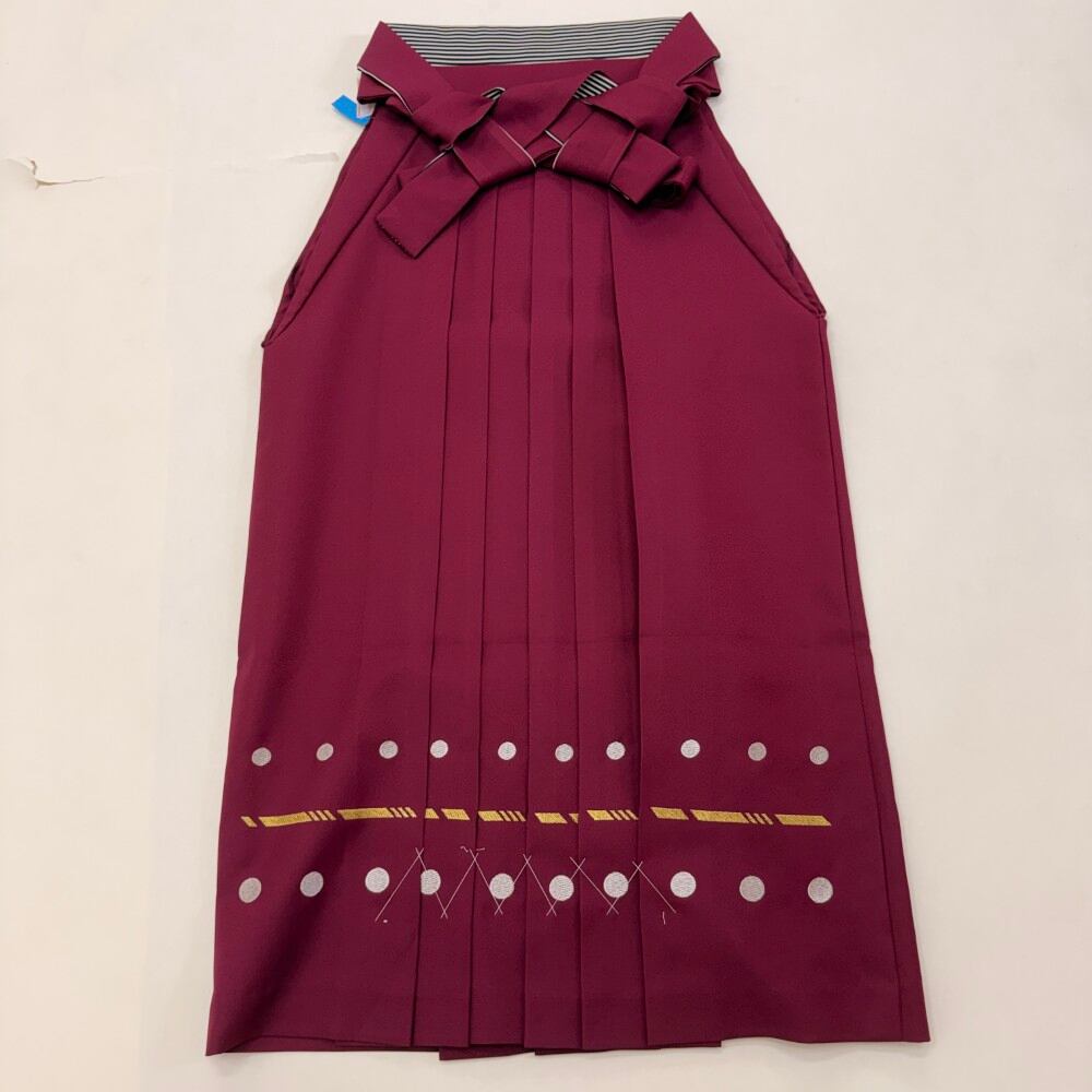 袴 L size 紐下丈94cm 行灯袴 卒業袴 女性用袴 エンジ 刺繍 中古 5885