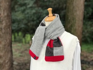 純カシミヤふんわり -ICHIMATSU-マフラー　ミディアムグレー/レッド/ブラウン