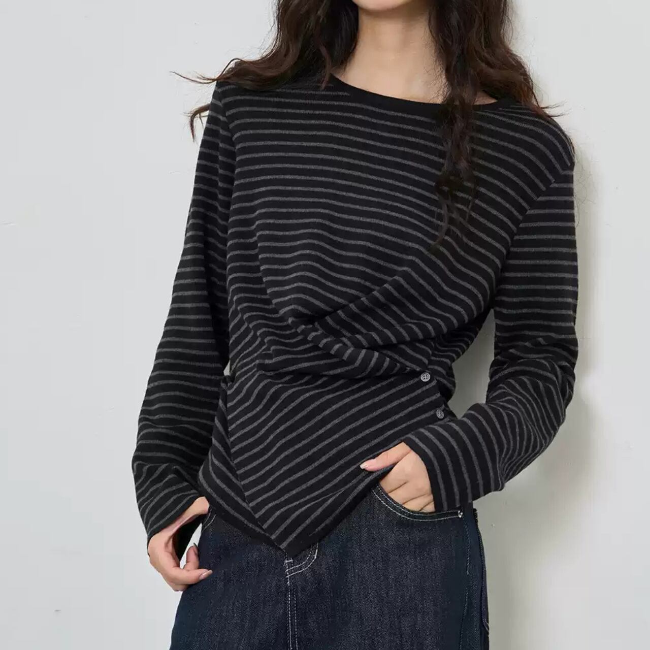 フロントドレープデザインボーダーカットソー CS3414