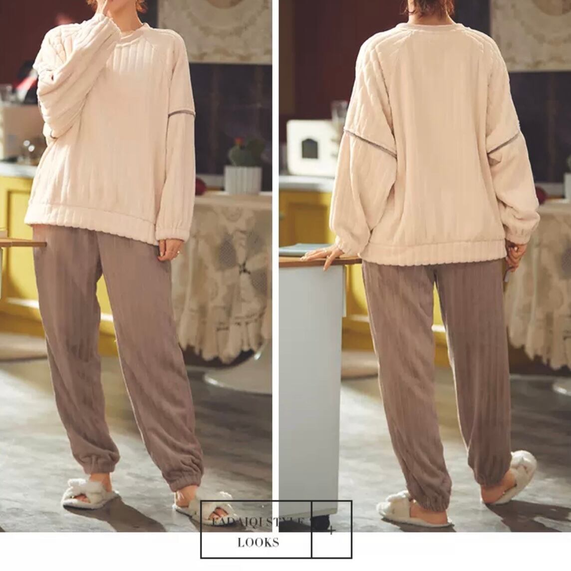 ラウンドネックストライプベルベットセットアップ | WELDE HOME