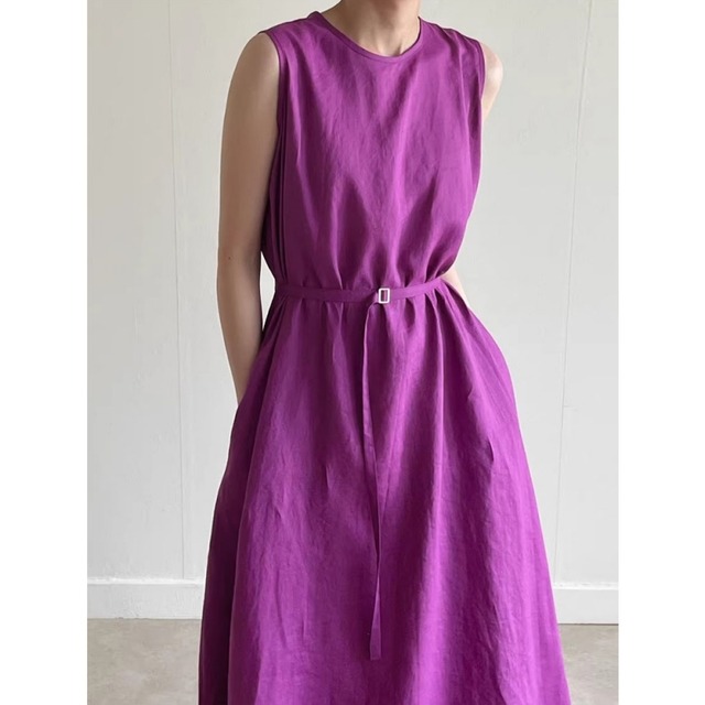 Linen-like flare dress　B623