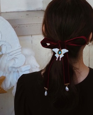 ラブラドライトと蝶々のベロアチョーカー＆ヘアリボン