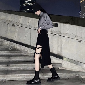 レディース スカート ミモレ丈 ストリート 原宿系 おしゃれ かわいい 大人 大人可愛い カレッジ風 ダンス ロック かっこいい セクシー ハイウエスト アシメ ミモレ丈スカート Ritz Chic