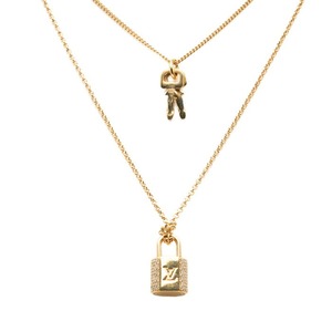 ルイ ヴィトン LV パドロック ネックレス M01593 ゴールド メッキ ラインストーン レディース LOUIS VUITTON 中古