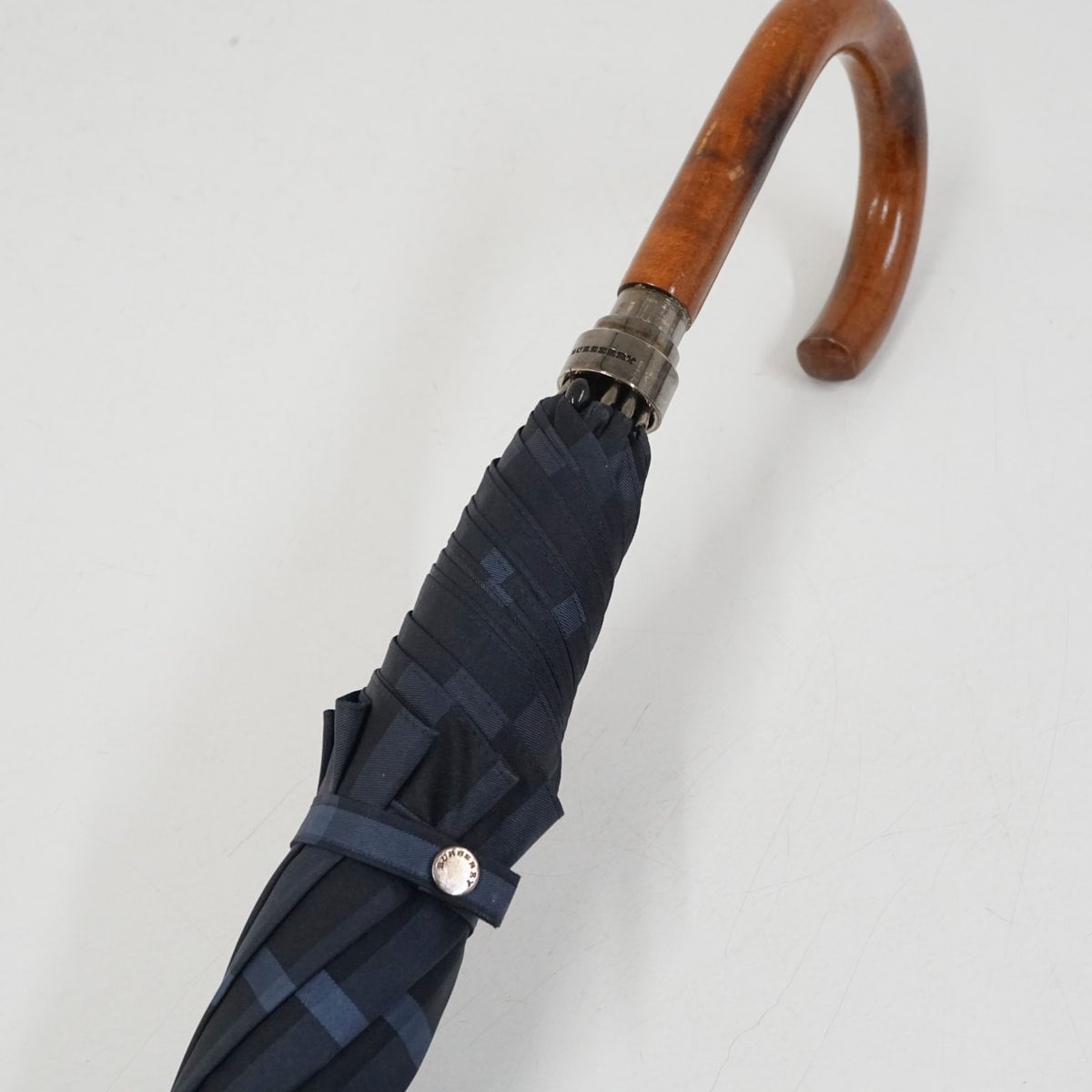 BURBERRY バーバリー 紳士高級傘 USED品 チェック ジャンプ ネイビー