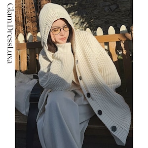 Chunky Knit フーディーカーディガンジャケット/2color_K21