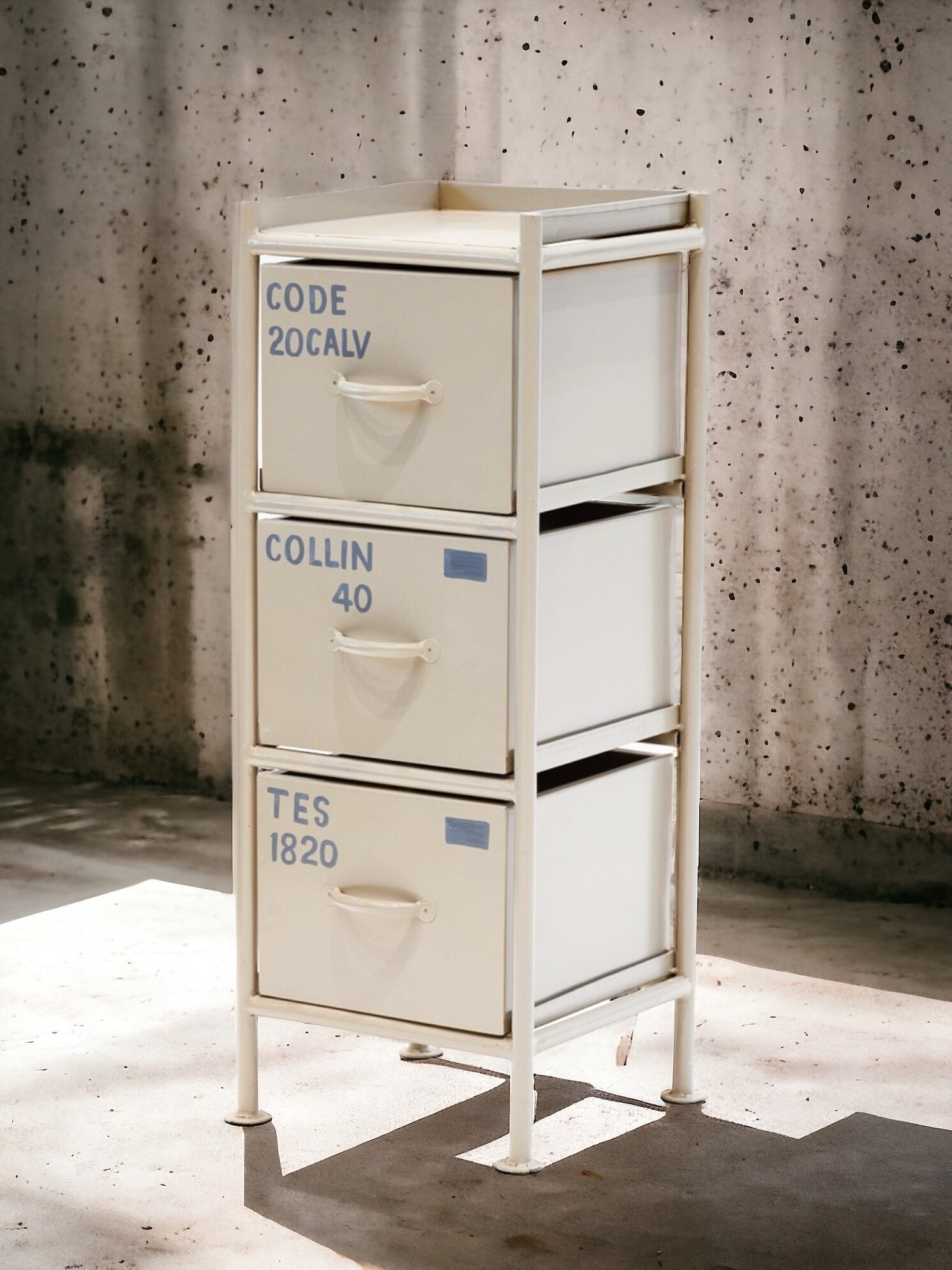 VERTICAL 3 DRAWERS CHEST - BEIGE / 縦型 アイアンチェスト 3杯 